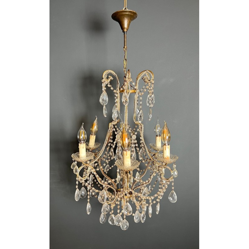 Italian Beaded Crystal Chandelier Mid-Century Modern circa 1970