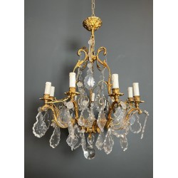 Crystal Bronze Chandelier 8 Arms Louis XV Rococo Style France circa 1900