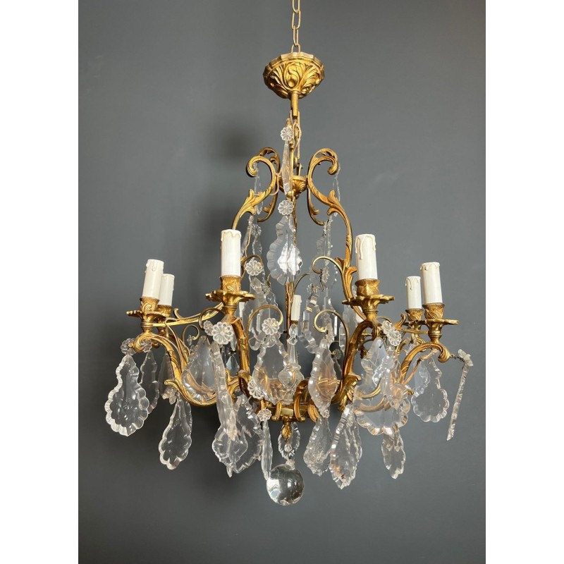 Crystal Bronze Chandelier 8 Arms Louis XV Rococo Style France circa 1900