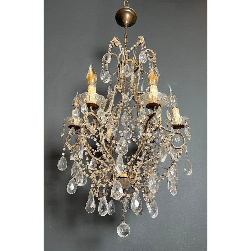 Italian Beaded Crystal Chandelier Mid-Century Modern circa 1970