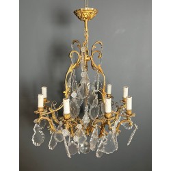 Crystal Bronze Chandelier 8 Arms Louis XV Rococo Style France circa 1900
