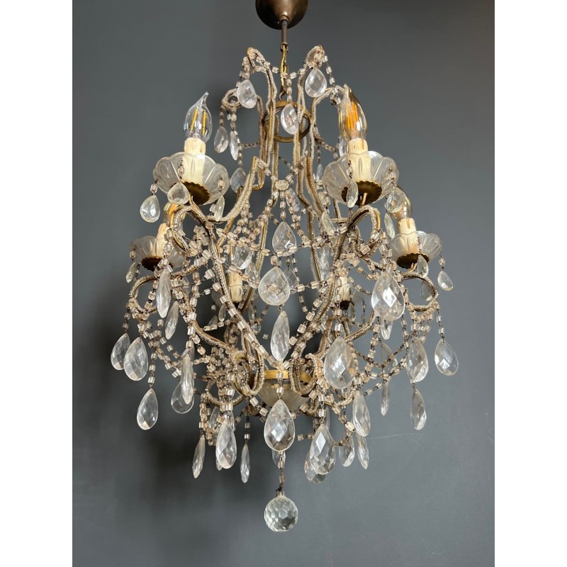 Italian Beaded Crystal Chandelier Mid-Century Modern circa 1970
