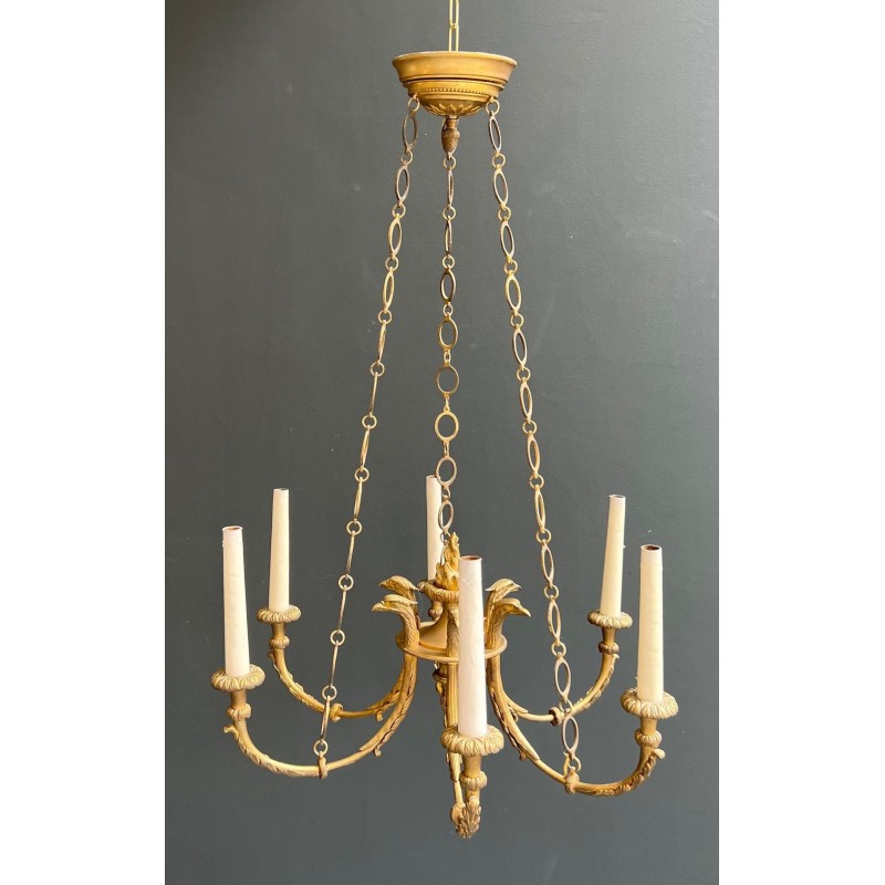 Empire Bronze Chandelier 6 Arms Eagle Heads Flame French circa 1900