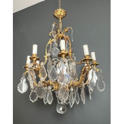 Lustre Bronze Cristaux 8 Bras Style Louis XV Rococo France circa 1900
