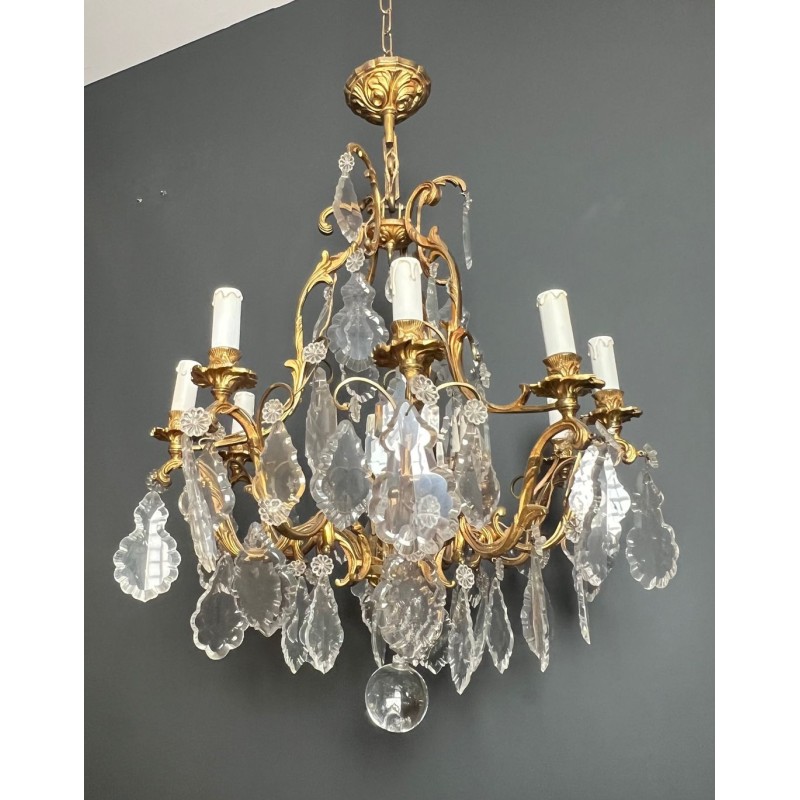 Crystal Bronze Chandelier 8 Arms Louis XV Rococo Style France circa 1900