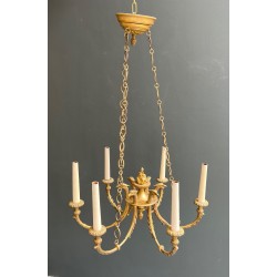 Empire Bronze Chandelier 6 Arms Eagle Heads Flame French circa 1900