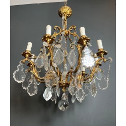 Crystal Bronze Chandelier 8 Arms Louis XV Rococo Style France circa 1900