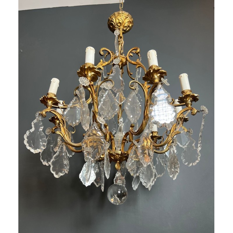 Crystal Bronze Chandelier 8 Arms Louis XV Rococo Style France circa 1900
