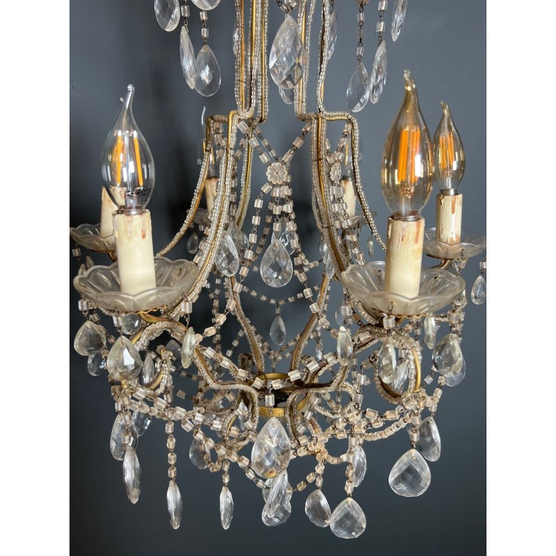 Lustre à Perles et Cristaux Italien