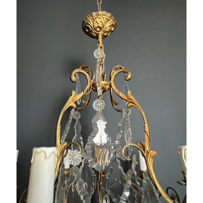 Crystal Bronze Chandelier 8 Arms Louis XV Rococo Style France circa 1900