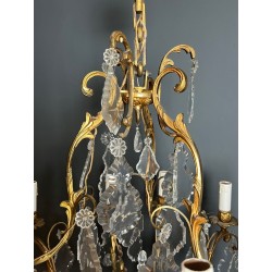 Lustre Bronze Cristaux 8 Bras Style Louis XV Rococo France circa 1900