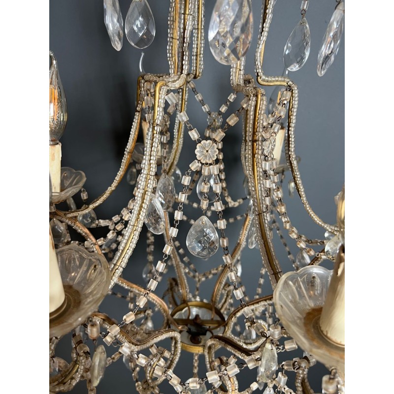 Italian Beaded Crystal Chandelier Mid-Century Modern circa 1970