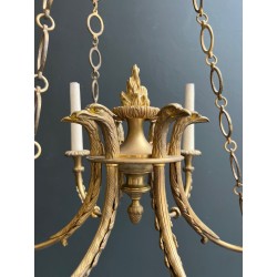 Empire Bronze Chandelier 6 Arms Eagle Heads Flame French circa 1900