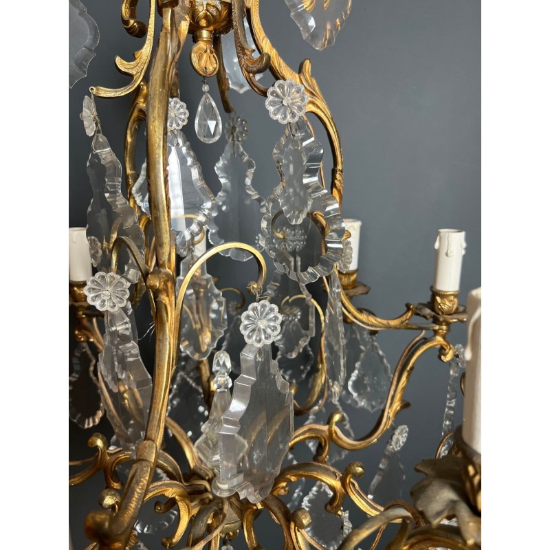 Crystal Bronze Chandelier 8 Arms Louis XV Rococo Style France circa 1900