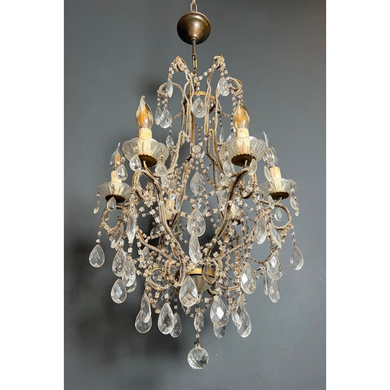 Lustre Perles Cristaux Italien Mid-Century Modern circa 1970