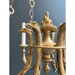 Empire Bronze Chandelier 6 Arms Eagle Heads Flame French circa 1900
