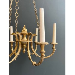 Empire Bronze Chandelier 6 Arms Eagle Heads Flame French circa 1900