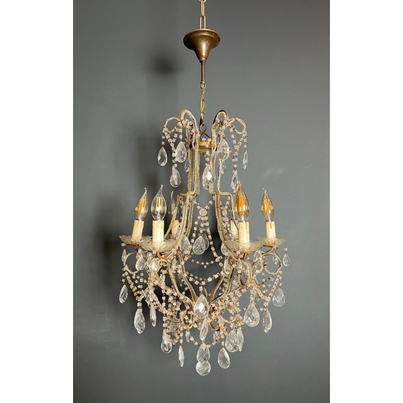 Lustre Perles Cristaux Italien Mid-Century Modern circa 1970