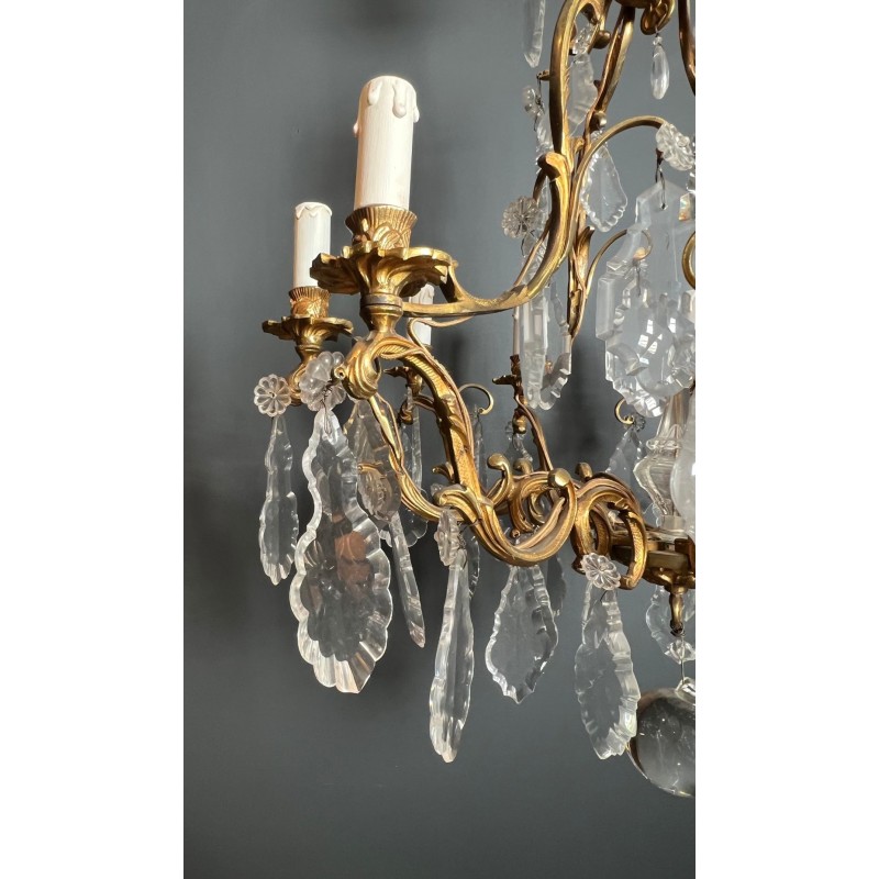Crystal Bronze Chandelier 8 Arms Louis XV Rococo Style France circa 1900