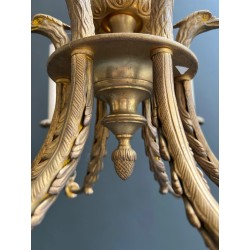 Empire Bronze Chandelier 6 Arms Eagle Heads Flame French circa 1900