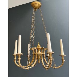 Lustre Bronze Empire 6 Bras Têtes Aigles Royaux Flamme France circa 1900