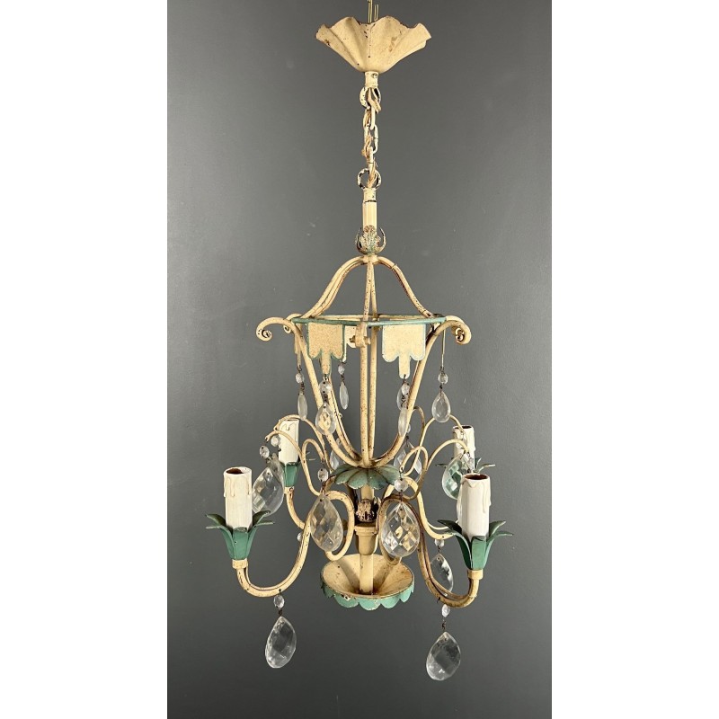 Patinated Metal Crystal Montgolfière Chandelier Art Déco France circa 1940