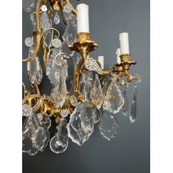 Crystal Bronze Chandelier 8 Arms Louis XV Rococo Style France circa 1900