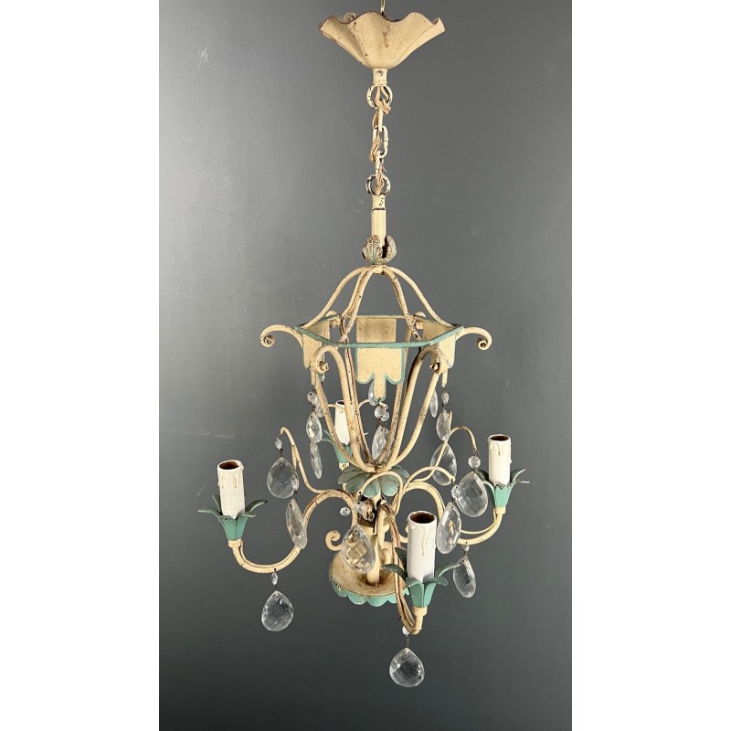 Patinated Metal Crystal Montgolfière Chandelier Art Déco France circa 1940