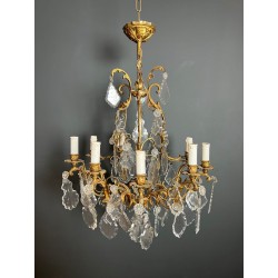 Crystal Bronze Chandelier 8 Arms Louis XV Rococo Style France circa 1900