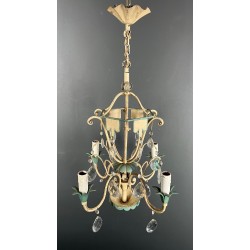 Lustre Montgolfière Métal Patiné Cristaux Art Déco France circa 1940