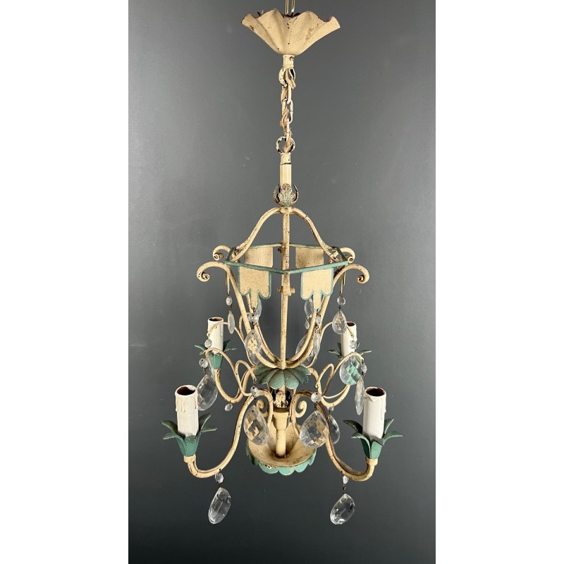 Patinated Metal Crystal Montgolfière Chandelier Art Déco France circa 1940