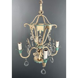 Patinated Metal Crystal Montgolfière Chandelier Art Déco France circa 1940