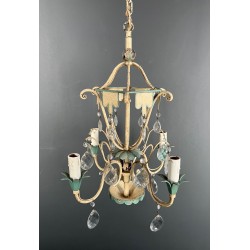Patinated Metal Crystal Montgolfière Chandelier Art Déco France circa 1940
