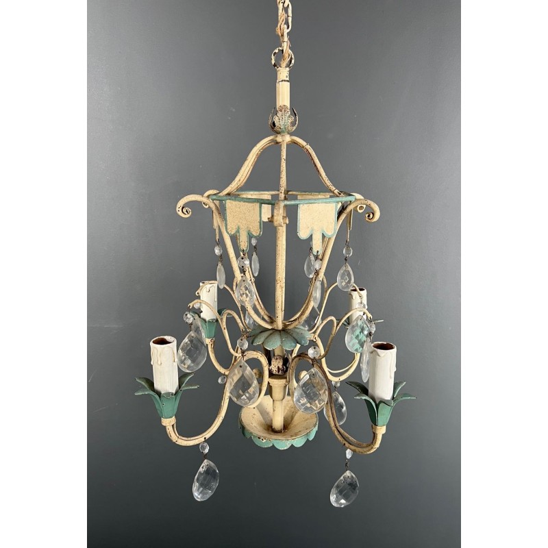 Patinated Metal Crystal Montgolfière Chandelier Art Déco France circa 1940