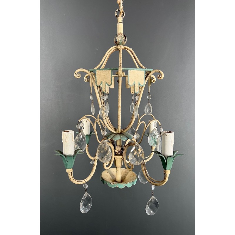 Patinated Metal Crystal Montgolfière Chandelier Art Déco France circa 1940