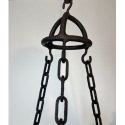Wrought Iron Chandelier 5 Arms Leaf Décor French Artisan circa 1950