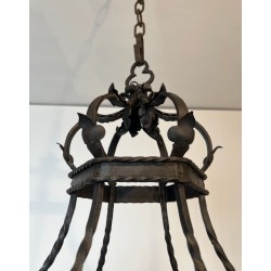 Wrought Iron Cage Chandelier 7 Lights Gothic Style France circa 1950