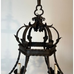 Lustre Cage en Fer Forgé à 7 bras de lumières de Style Gothique