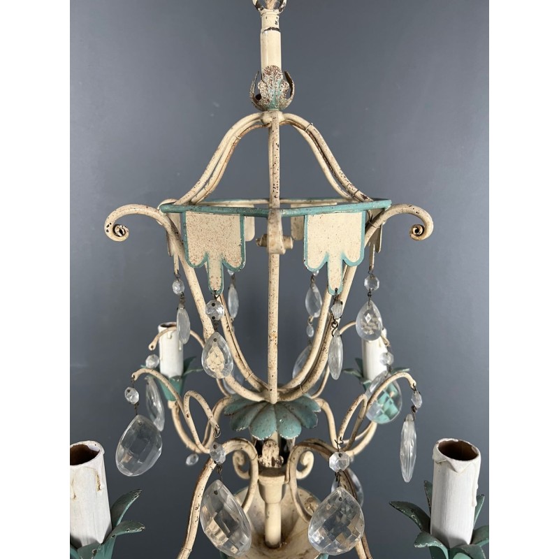Patinated Metal Crystal Montgolfière Chandelier Art Déco France circa 1940