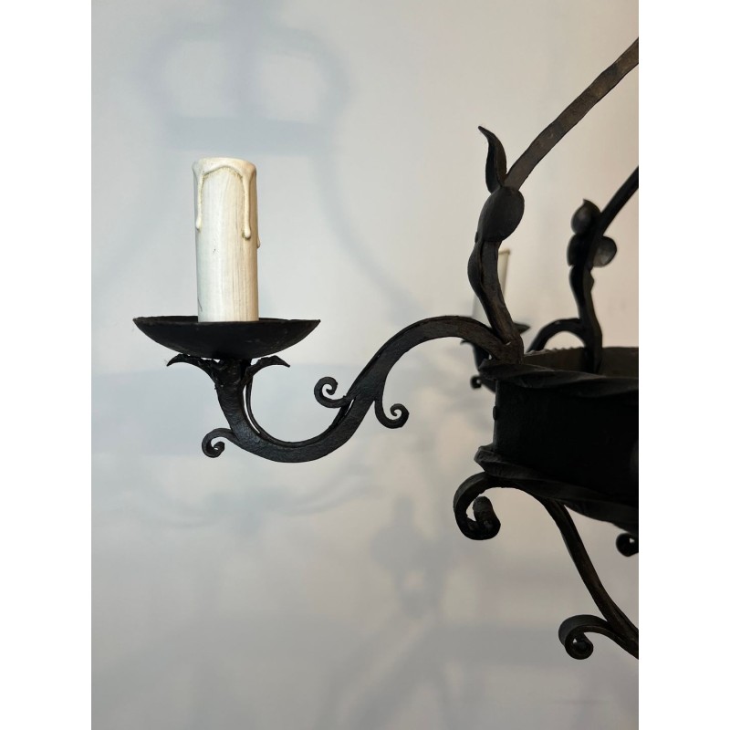 Wrought Iron Cage Chandelier 7 Lights Gothic Style France circa 1950