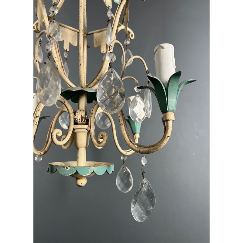 Patinated Metal Crystal Montgolfière Chandelier Art Déco France circa 1940
