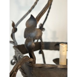 Wrought Iron Cage Chandelier 7 Lights Gothic Style France circa 1950