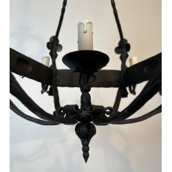 Wrought Iron Cage Chandelier 7 Lights Gothic Style France circa 1950