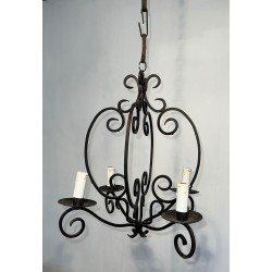 Lustre Fer Forgé 4 Bras Travail Artisanal Français circa 1950