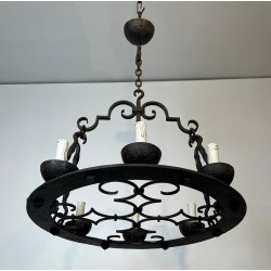 Lustre Rond en Fer Forgé à 8 lumières de Style Gothique