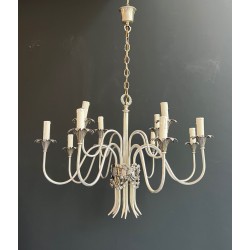 Silvered Metal Chandelier 8 Arms Neoclassical Maison Charles France circa 1940