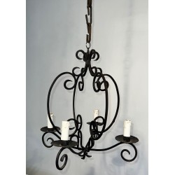 Lustre Fer Forgé 4 Bras Travail Artisanal Français circa 1950