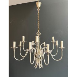 Silvered Metal Chandelier 8 Arms Neoclassical Maison Charles France circa 1940