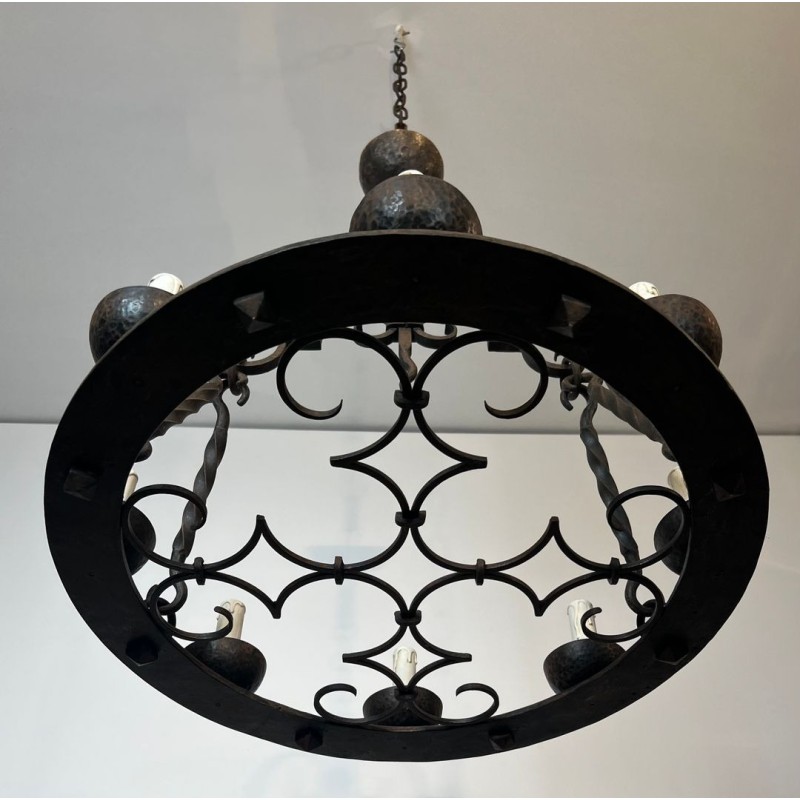 Lustre Rond en Fer Forgé à 8 lumières de Style Gothique