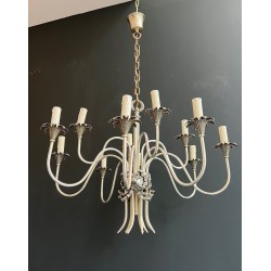 Silvered Metal Chandelier 8 Arms Neoclassical Maison Charles France circa 1940